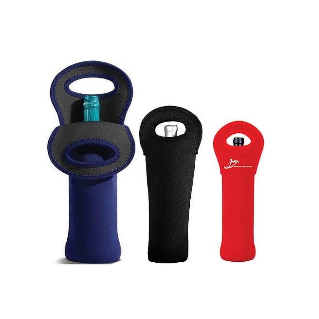 PORTA BOTELLA DE VINO EN NEOPRENO CON AGARRARERO MANUAL
