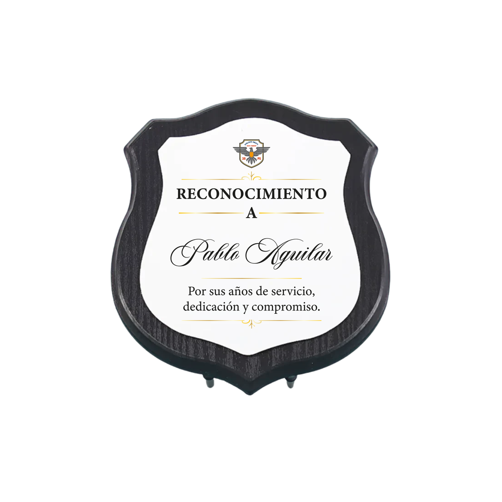 ESCUDO DE MADERA NEGRA CON PLACA DE ALUMINIO SUBLIMABLE