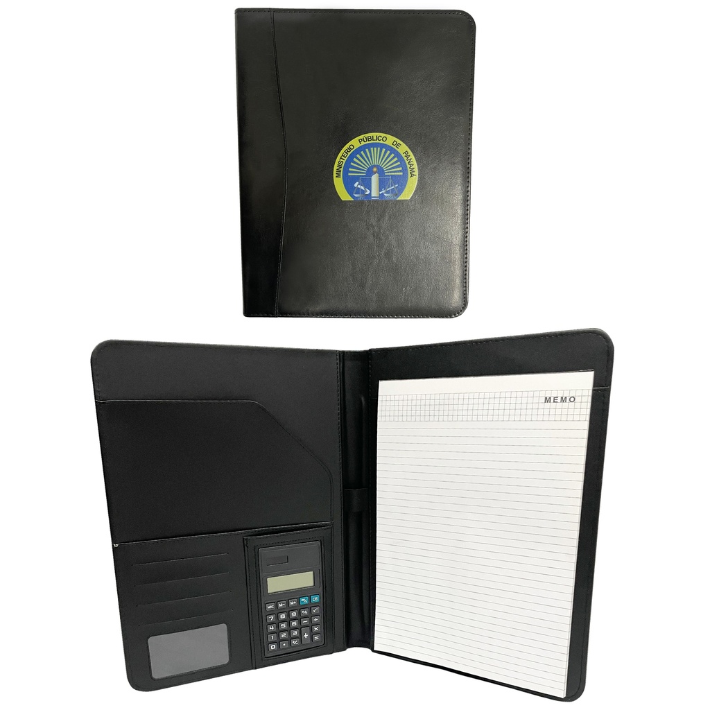 PADFOLIO DE CUERINA CON CALCULADORA, PAD DE HOJAS 9X12”