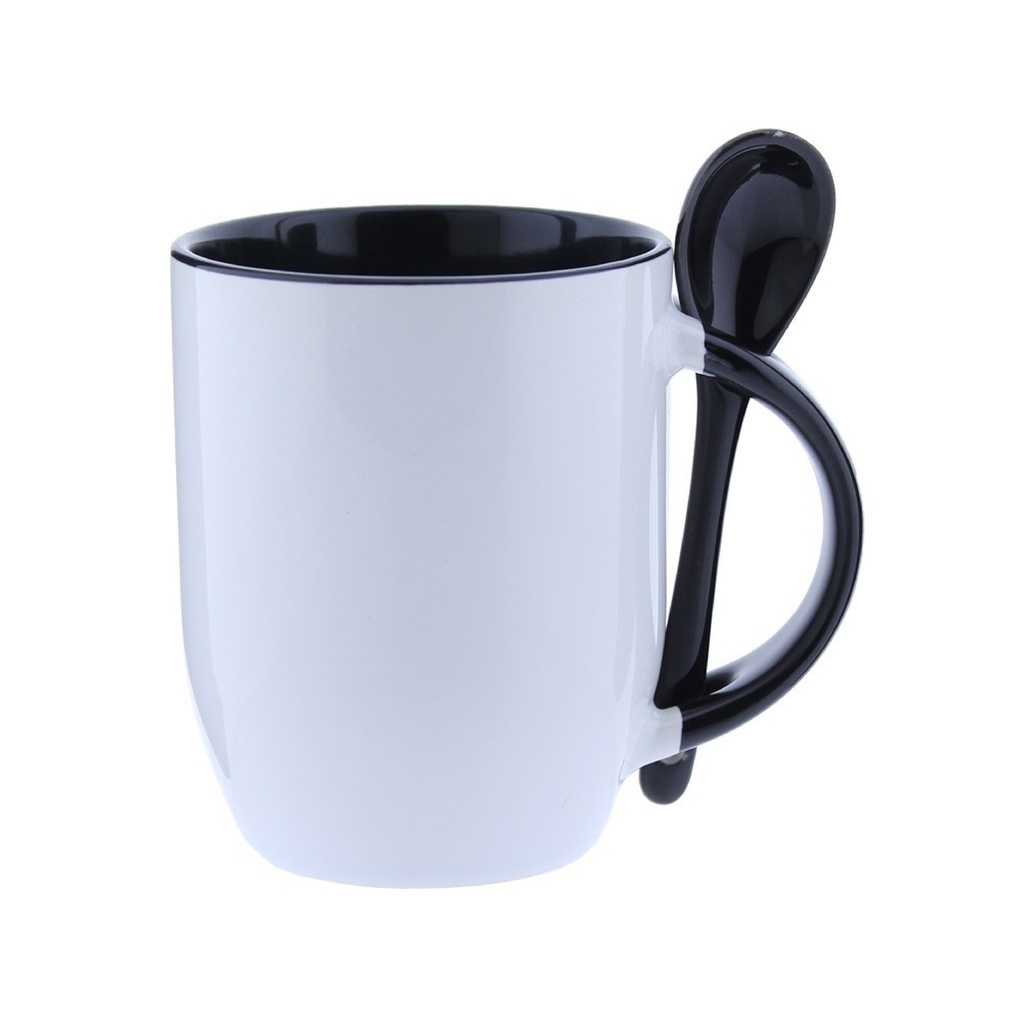 TAZA DE CERÁMICA CON CUCHARA Y PARTE INTERIOR DE COLOR 14OZ