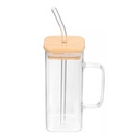 VASO DE VIDRIO 300ML CON TAPA DE BAMBOO