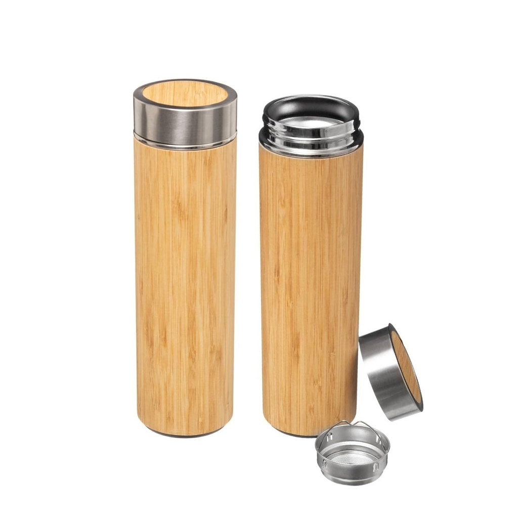 VASO TÉRMICO DOBLE PARED 500ML CON RECUBRIMIENTO DE BAMBOO