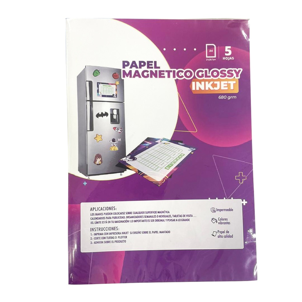 PAPEL MAGNÉTICO GLOSSY A4 (5 HOJAS)