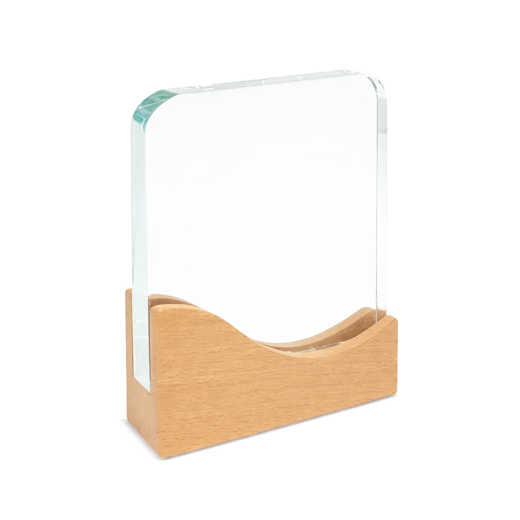 TROFEO DE CRISTAL RECTANGULAR BASE DE MADERA