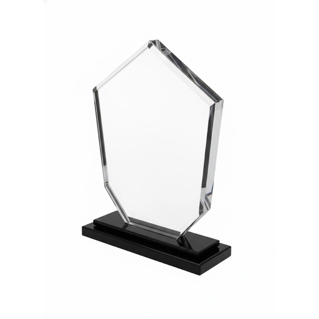 TROFEO DE CRISTAL HEXAGONAL CON BASE NEGRA