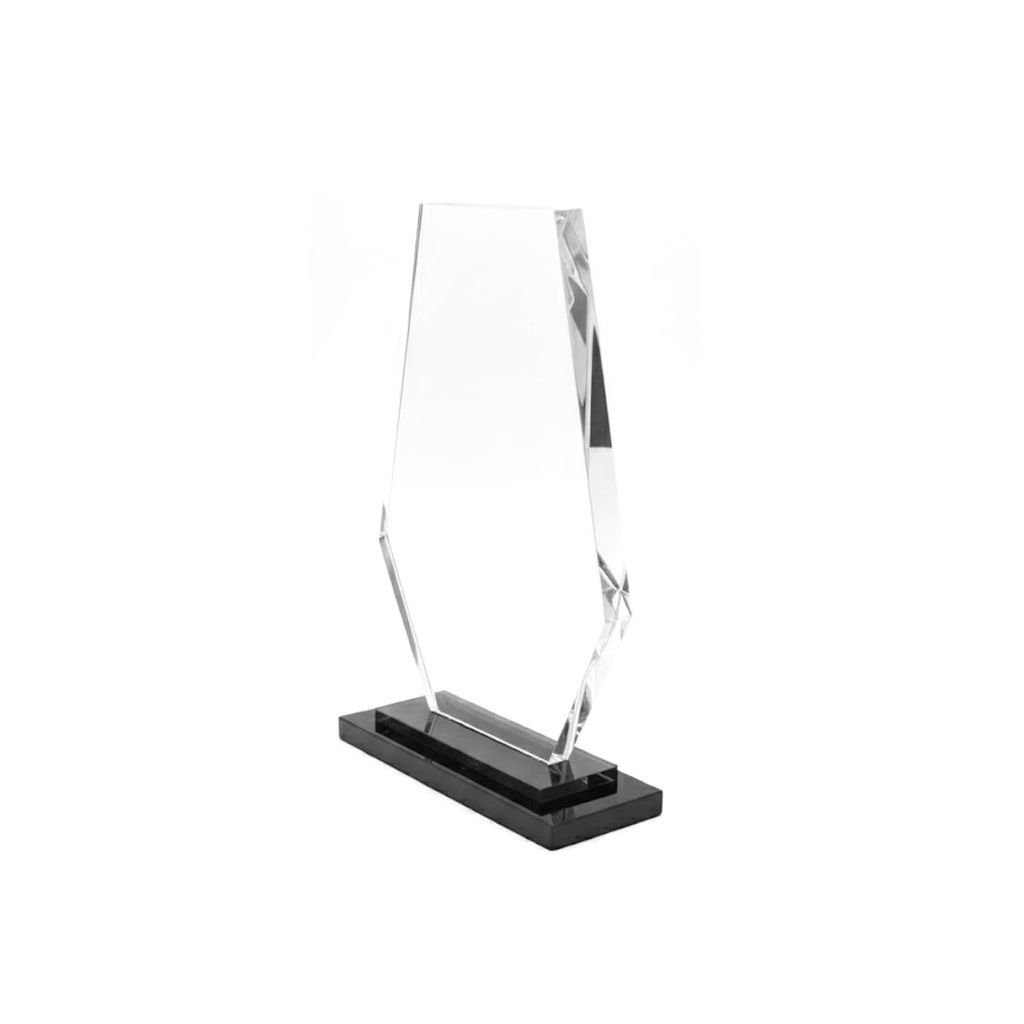 TROFEO DE CRISTAL FORMA NOCK DE FLECHA BASE NEGRA