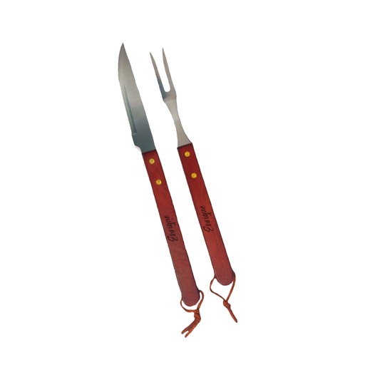 [PR-1280] SET DE BBQ 2 PIEZAS. DE ACERO INOXIDABLE CON MANGO DE MADERA