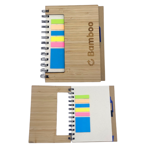 [BMRK-083] LIBRETA DE BAMBOO CON PLUMA, REGLA Y POST IT