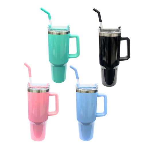 [DELUXE] TERMO 40OZ CON MANIJA Y CARRIZO CON BOQUILLA DE GOMA A COLOR