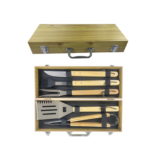 [BM-149] SET BBQ MALETÍN CAJA DE MADERA CON 5 UTENSILIOS