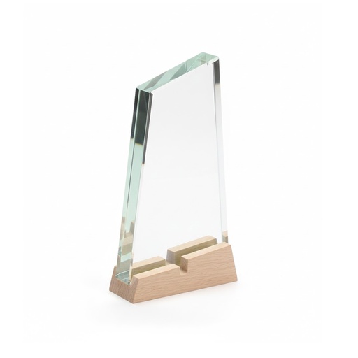 [BM-333] TROFEO DE CRISTAL LARGO CON BASE DE MADERA