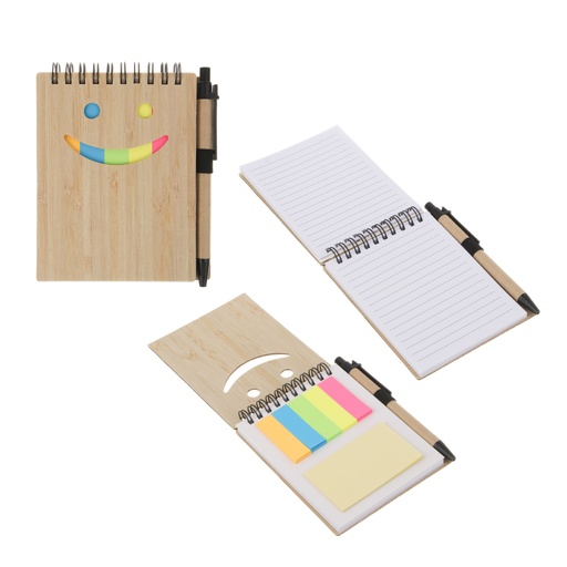 [BM-323] LIBRETA TAPA CARA FELIZ CON POST ITS Y PLUMA A JUEGO